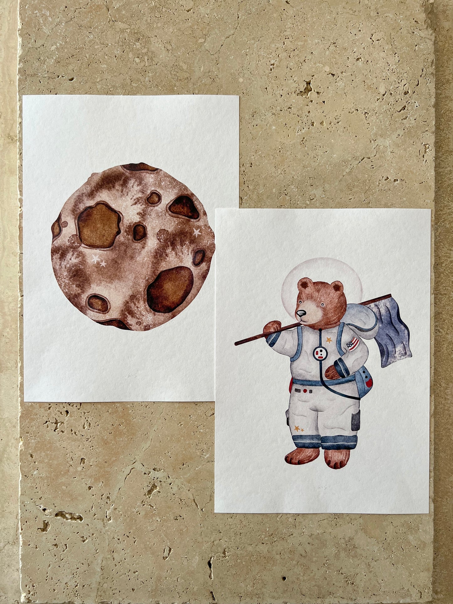 BEAR ON THE MOON SPACE BEARS PRINT COLLECTION BY WILLOW AND SAGE CO
