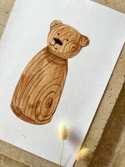 BEAR CLOSE UP WOODEN ANIMAL TOY PRINT COLLECTION BY WILLOW AND SAGE CO