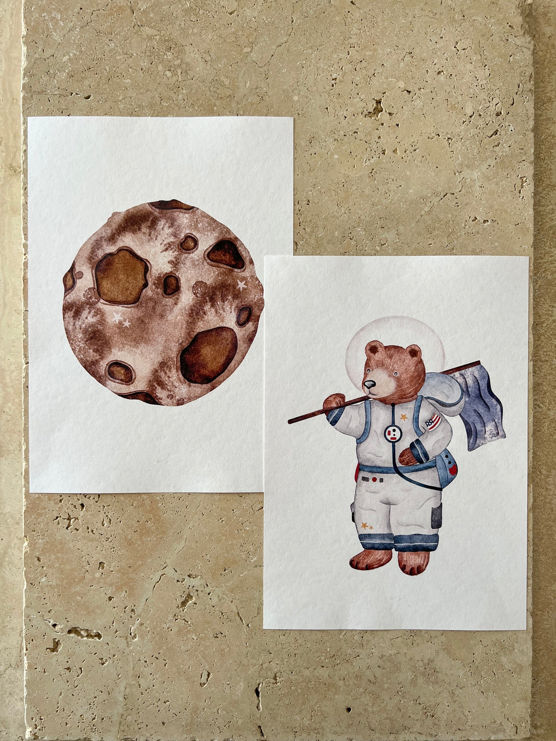 BEAR ON THE MOON SPACE BEARS PRINT COLLECTION BY WILLOW AND SAGE CO