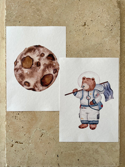 BEAR ON THE MOON SPACE BEARS PRINT COLLECTION BY WILLOW AND SAGE CO