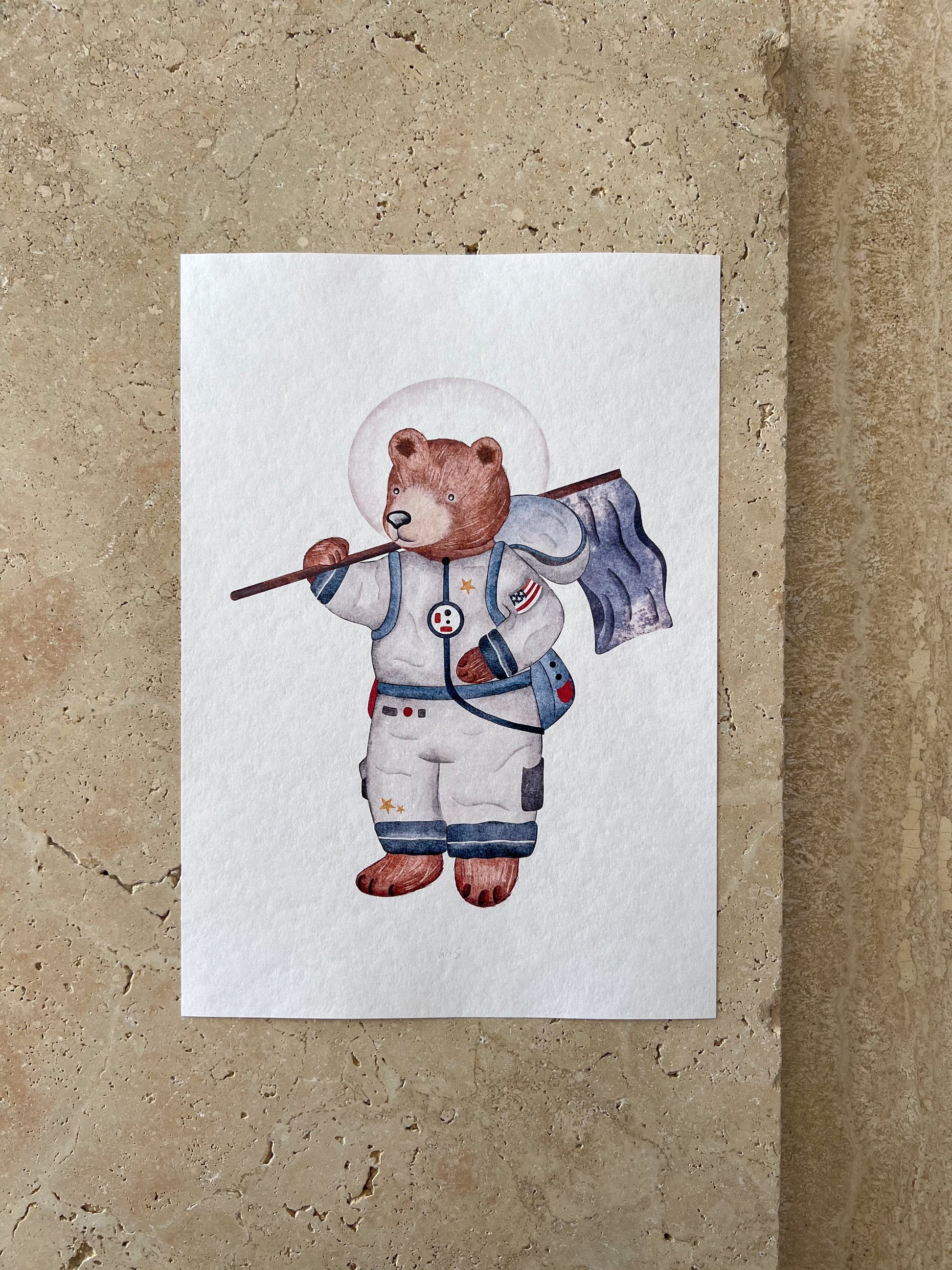 BEAR WITH FLAG SPACE BEARS PRINT COLLECTION BY WILLOW AND SAGE CO