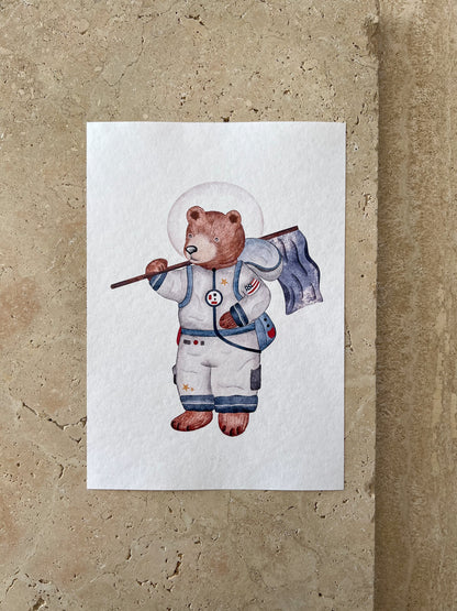 BEAR WITH FLAG SPACE BEARS PRINT COLLECTION BY WILLOW AND SAGE CO
