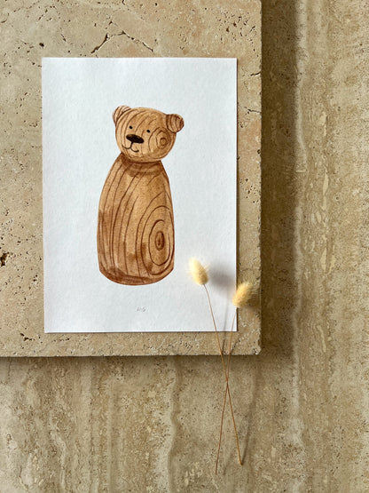 BEAR WOODEN ANIMAL TOY PRINT COLLECTION BY WILLOW AND SAGE CO