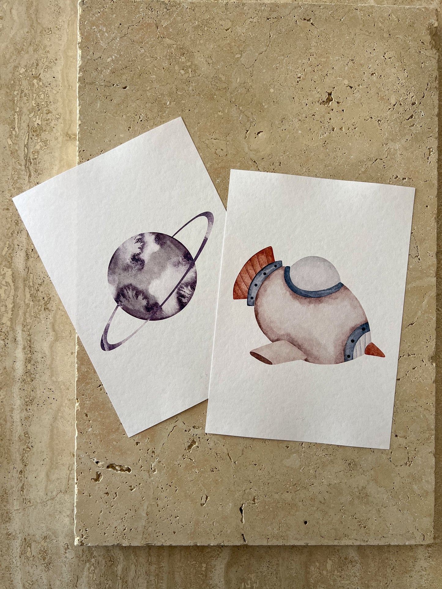 BLUE PLANET AND ROCKET SPACE BEARS PRINT COLLECTION BY WILLOW AND SAGE CO