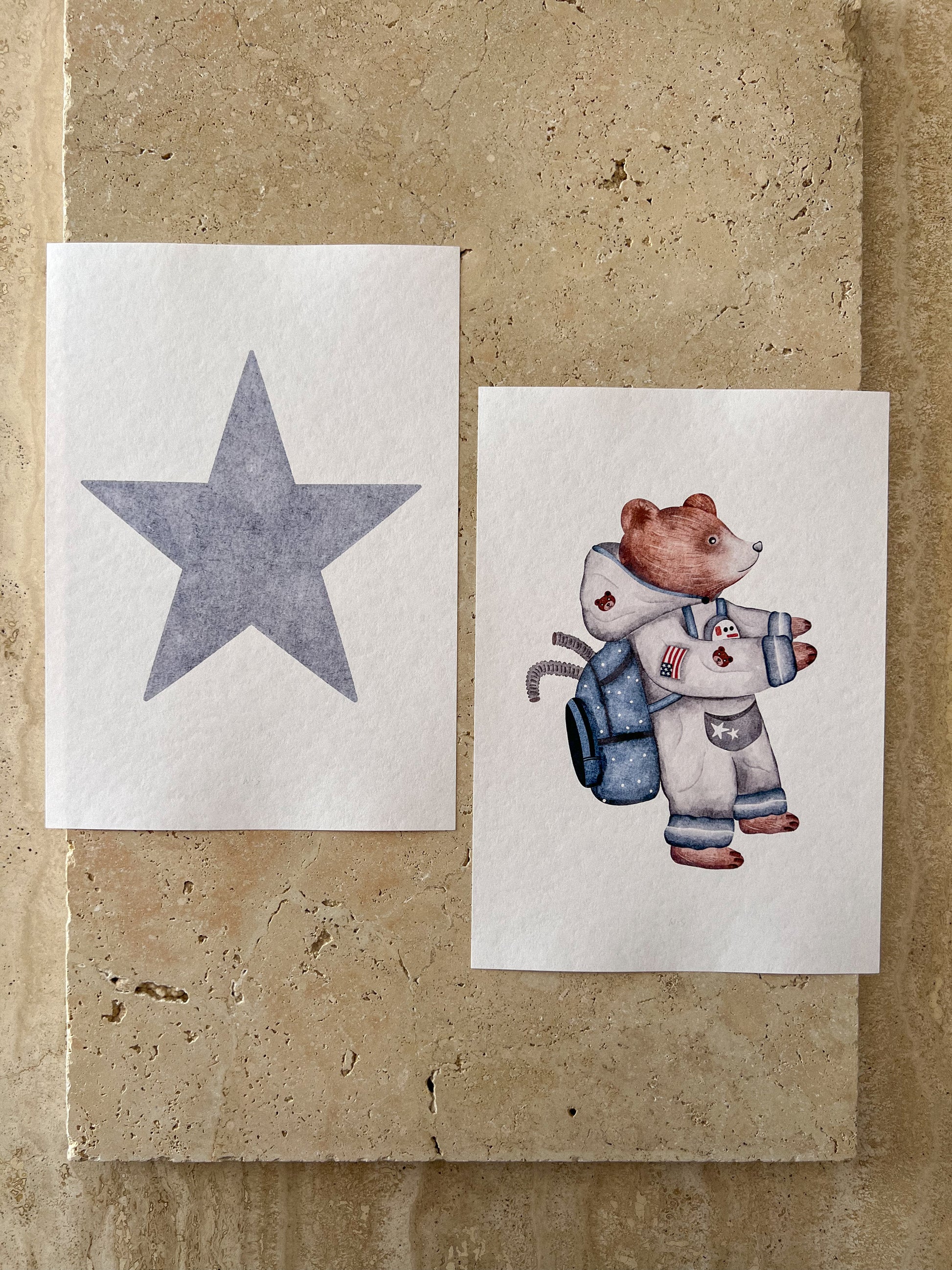 BLUE STAR AND BEAR SPACE BEARS PRINT COLLECTION BY WILLOW AND SAGE CO