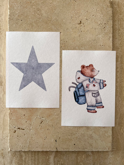 BLUE STAR AND BEAR SPACE BEARS PRINT COLLECTION BY WILLOW AND SAGE CO