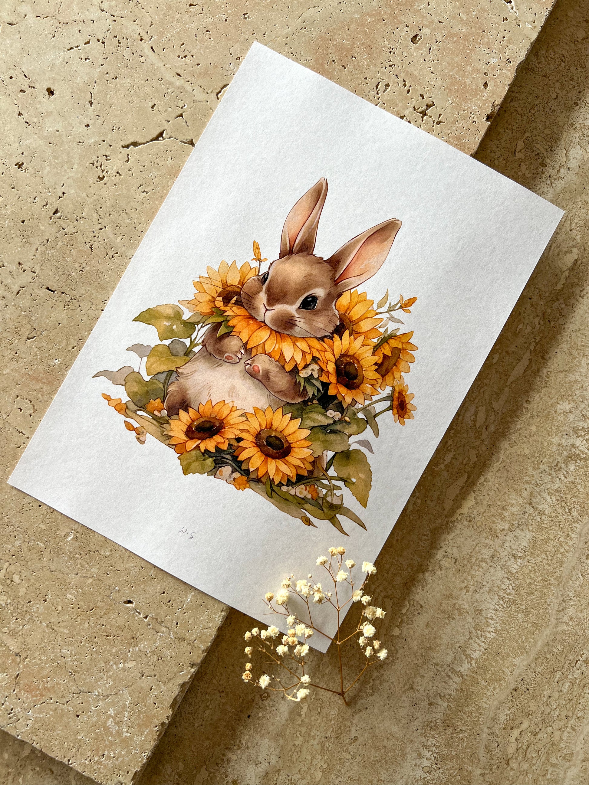 BUNNY SUNFLOWER PRINT BY WILLOW AND SAGE CO
