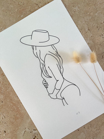 CLOSE UP WEARING HAT PREGNANCY LINE ART PRINT BY WILLOW AND SAGE CO