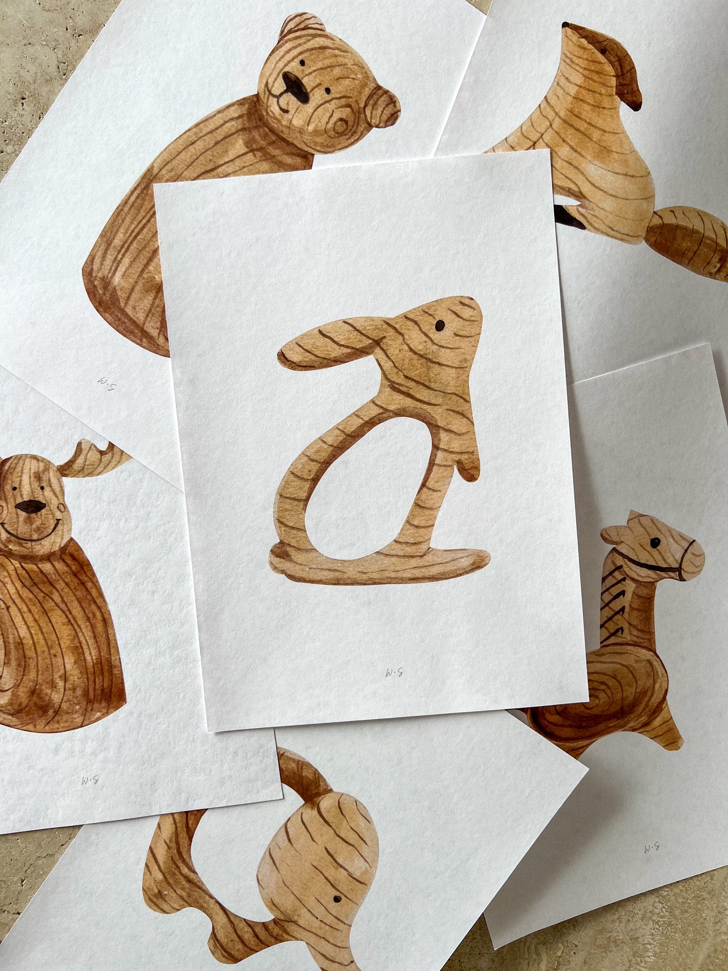 COMPLETE WOODEN ANIMAL TOY PRINT COLLECTION BY WILLOW AND SAGE CO