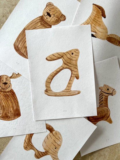 COMPLETE WOODEN ANIMAL TOY PRINT COLLECTION BY WILLOW AND SAGE CO