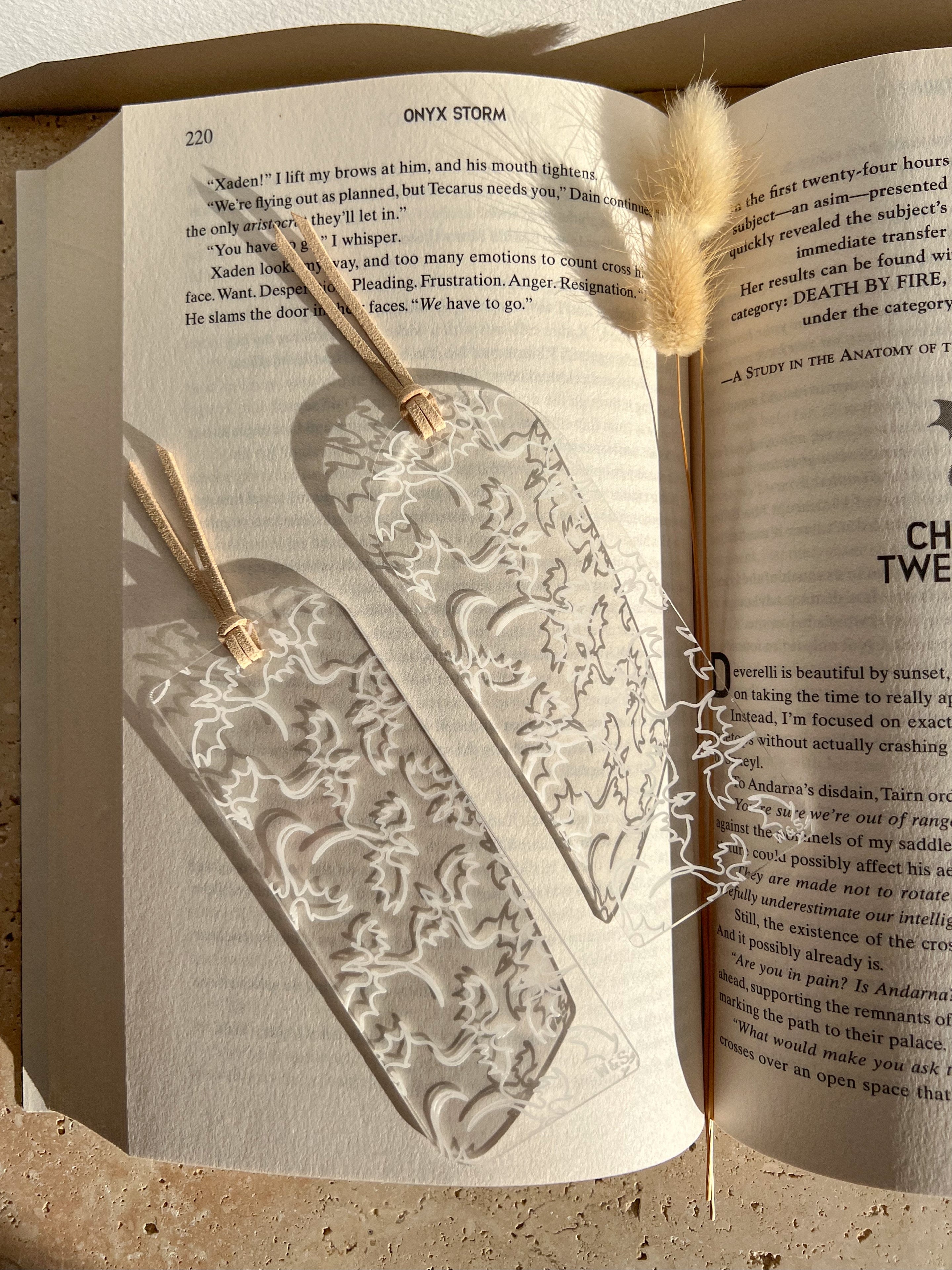 DRAGON BOOKMARK BY WILLOW & SAGE CO PHOTOGRAPHED WITH ONYX STORM BOOK