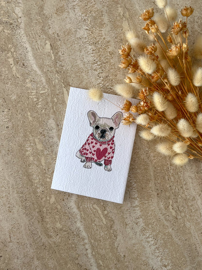 Frenchie in jumper Valentines Card by Willow & Sage Co.