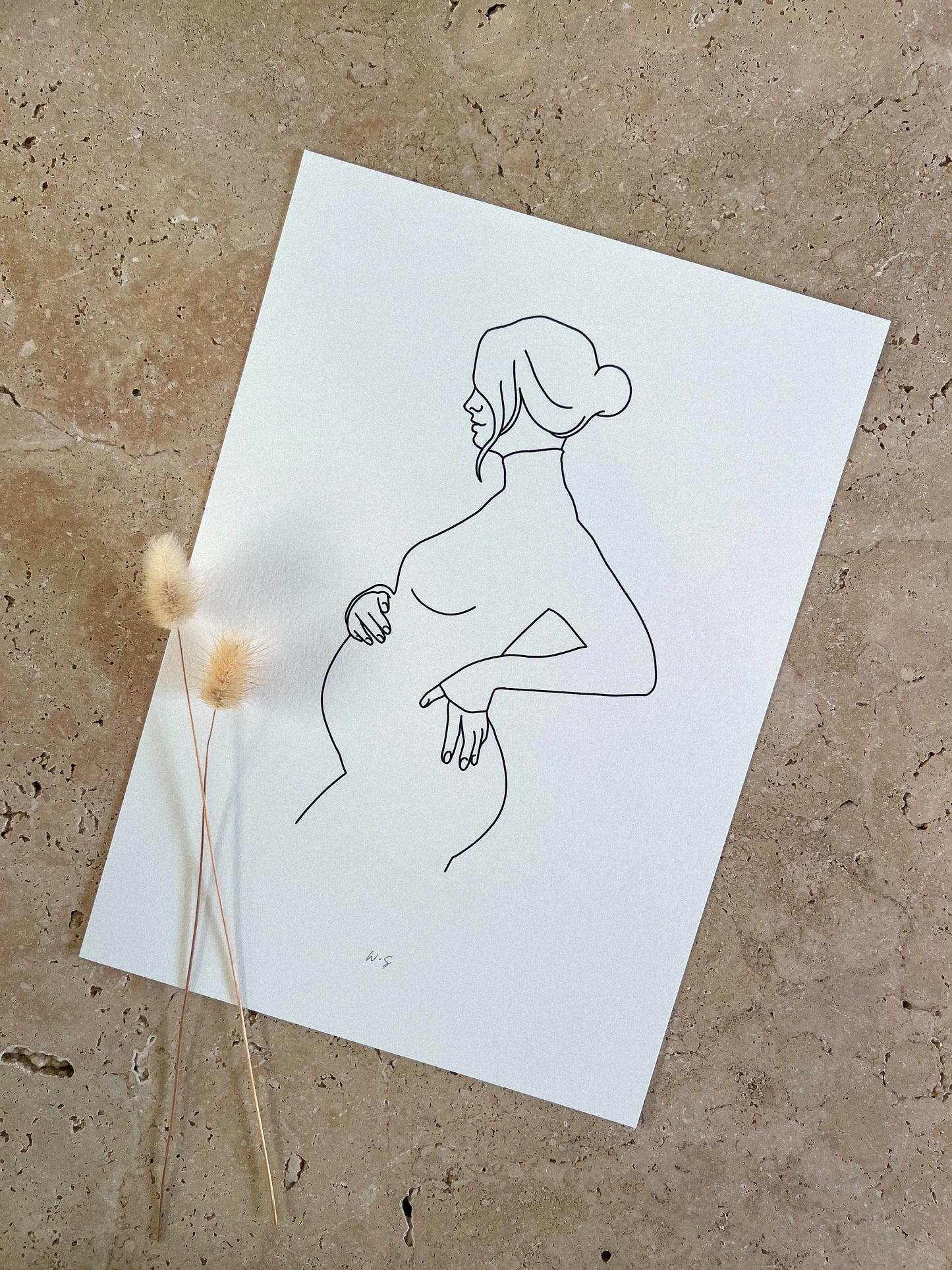 HAND ON BUMP PREGNANCY LINE ART PRINT BY WILLOW AND SAGE CO