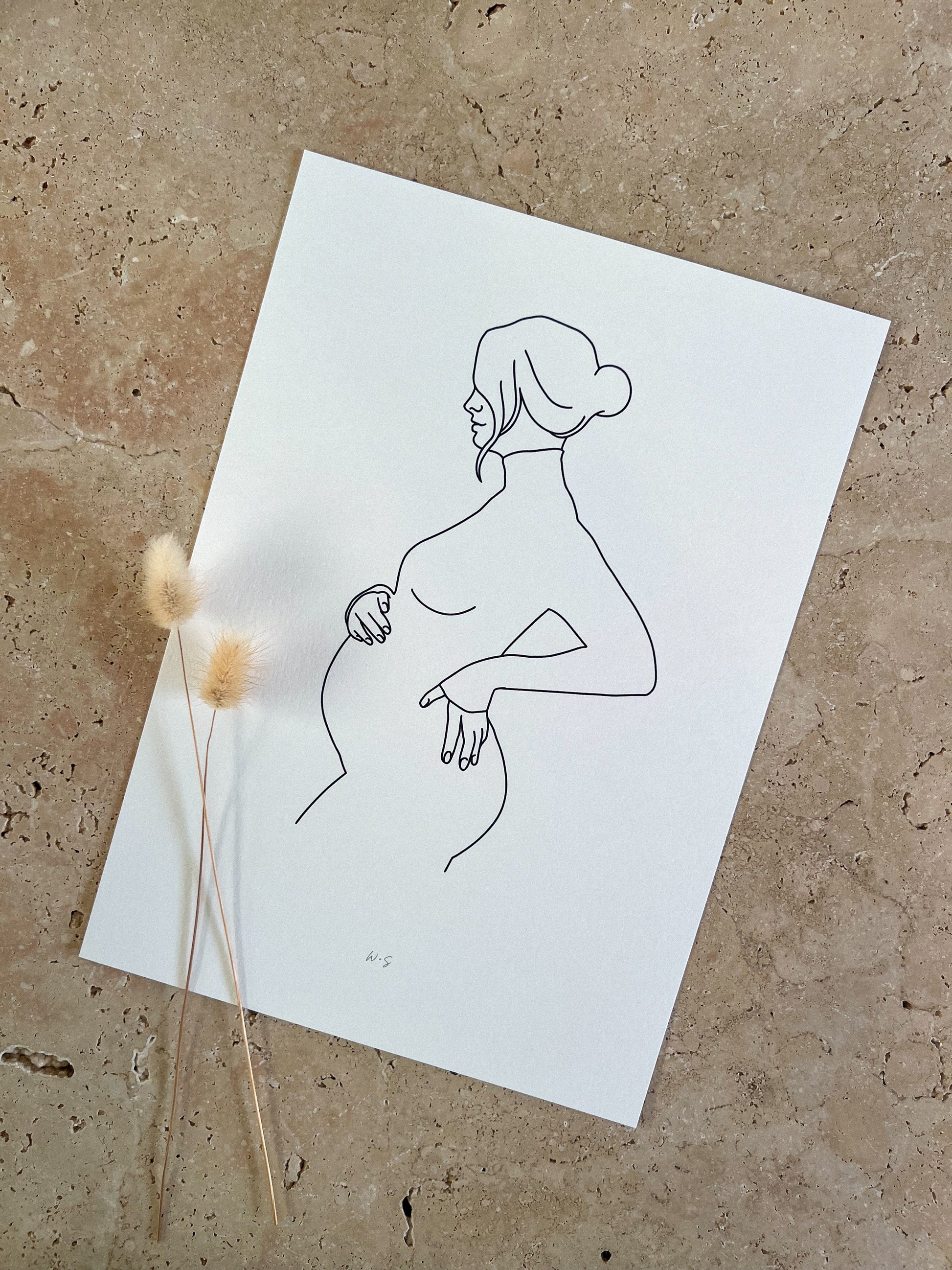 HAND ON BUMP PREGNANCY LINE ART PRINT BY WILLOW AND SAGE CO