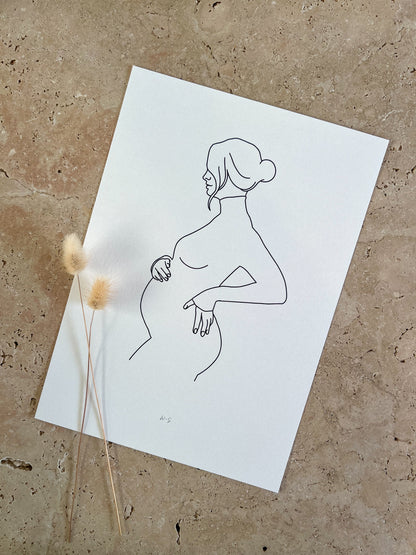 HAND ON BUMP PREGNANCY LINE ART PRINT BY WILLOW AND SAGE CO