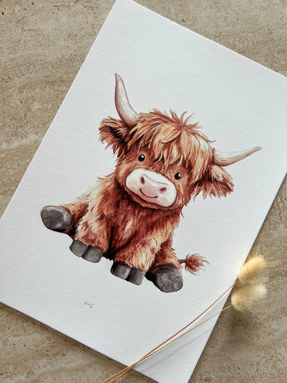 Little Highlander Collection | Highland Cow Nursery Prints | Neutral Watercolour Wall Art