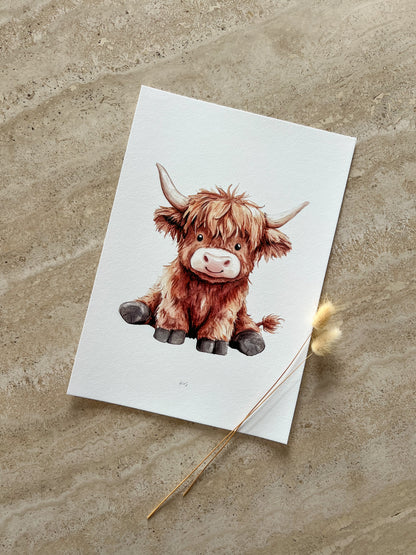 Little Highlander Collection | Highland Cow Nursery Prints | Neutral Watercolour Wall Art