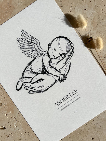 ANGEL BABY SKETCH PRINT ~ CUSTOM KEEPSAKE PRINT