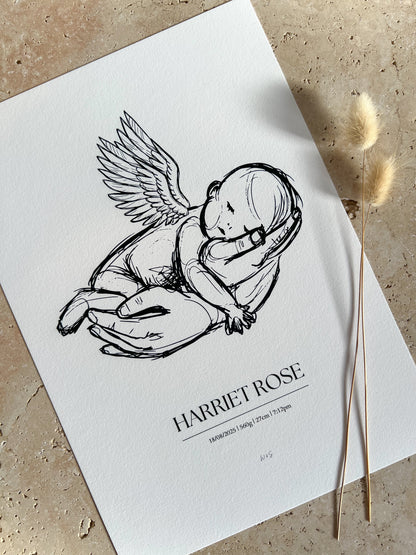 ANGEL BABY SKETCH PRINT ~ CUSTOM KEEPSAKE PRINT