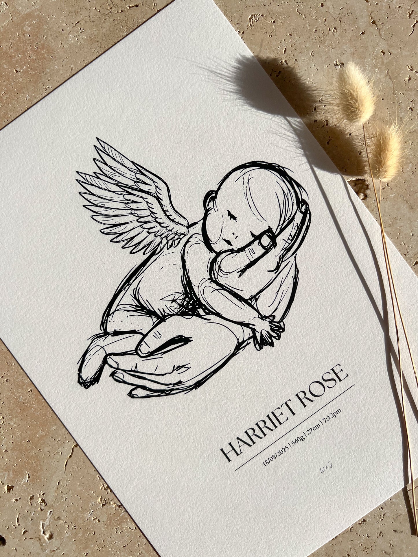 ANGEL BABY SKETCH PRINT ~ CUSTOM KEEPSAKE PRINT