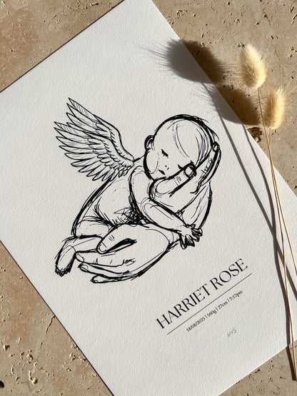 ANGEL BABY SKETCH PRINT ~ CUSTOM KEEPSAKE PRINT