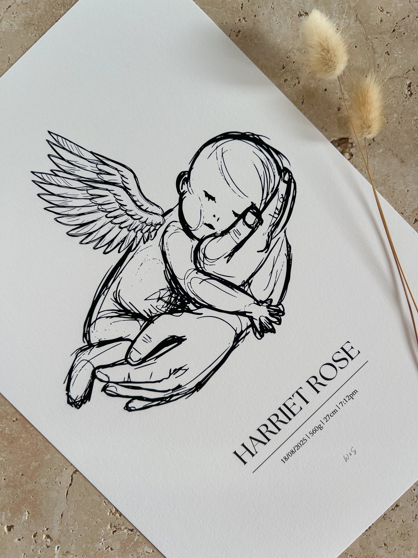 ANGEL BABY SKETCH PRINT ~ CUSTOM KEEPSAKE PRINT