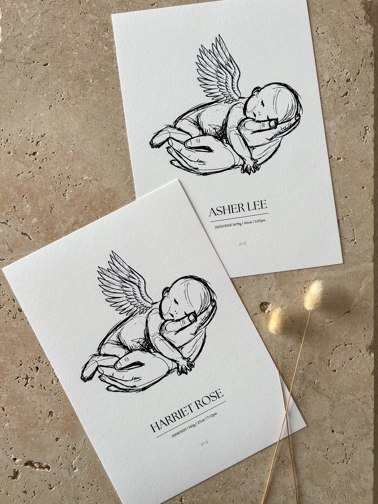 ANGEL BABY SKETCH PRINT ~ CUSTOM KEEPSAKE PRINT