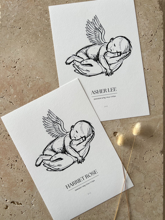 ANGEL BABY SKETCH PRINT ~ CUSTOM KEEPSAKE PRINT