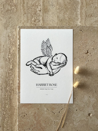ANGEL BABY SKETCH PRINT ~ CUSTOM KEEPSAKE PRINT