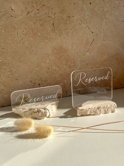 RESERVED TABLE SIGNS WITH TRAVERTINE BASE