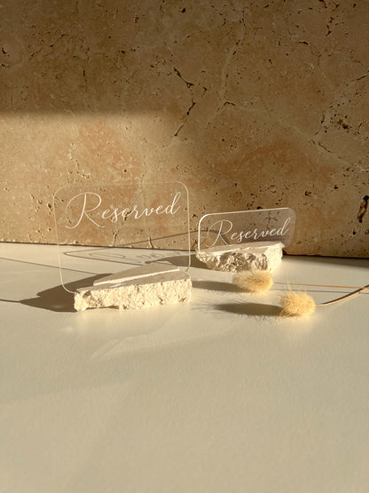 RESERVED TABLE SIGNS WITH TRAVERTINE BASE