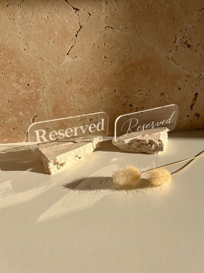 RESERVED TABLE SIGNS WITH TRAVERTINE BASE