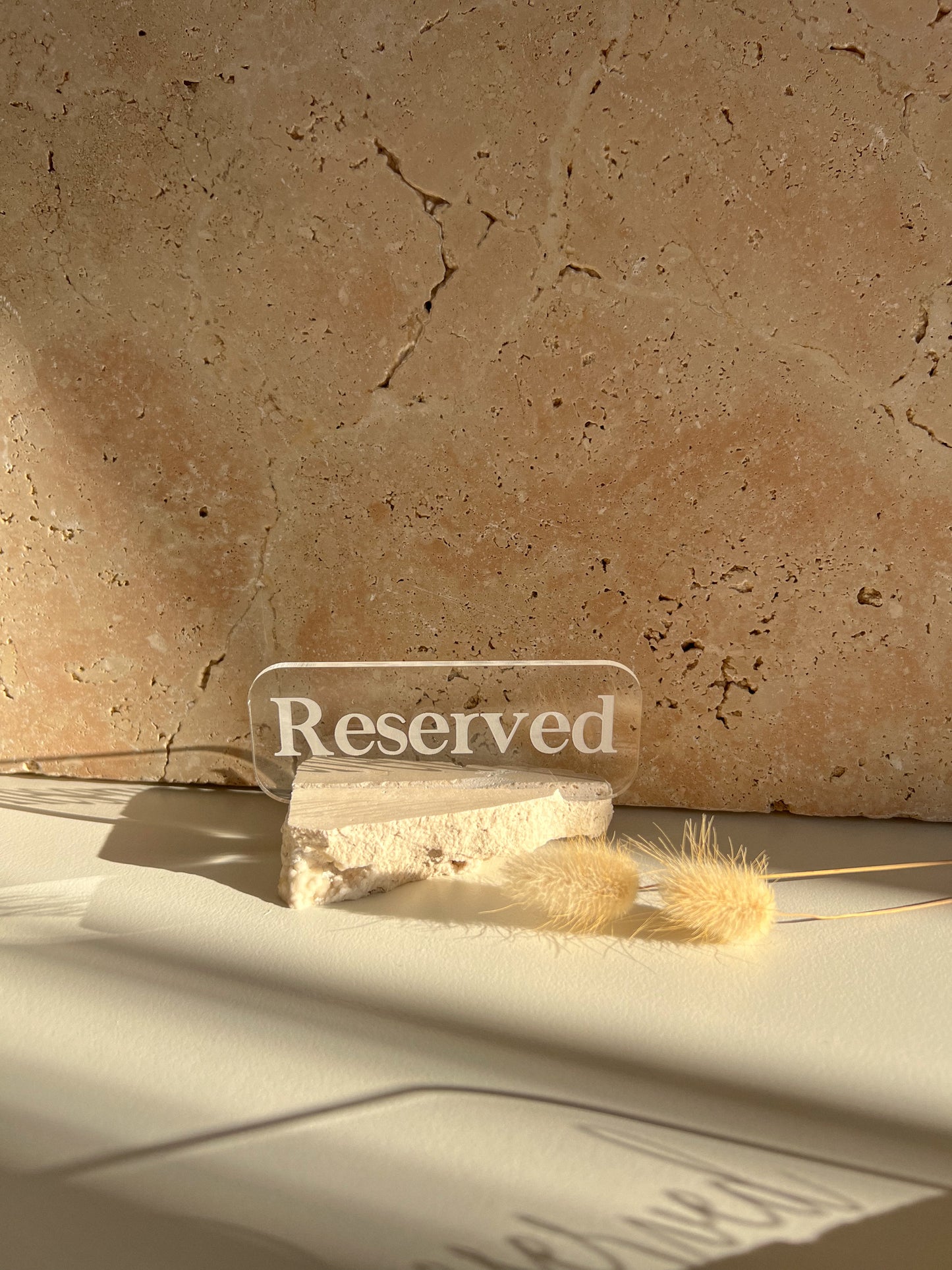 RESERVED TABLE SIGNS WITH TRAVERTINE BASE