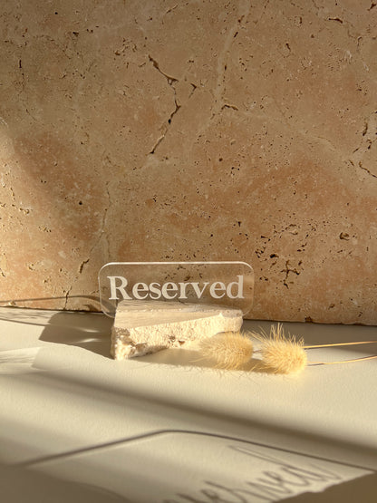 RESERVED TABLE SIGNS WITH TRAVERTINE BASE
