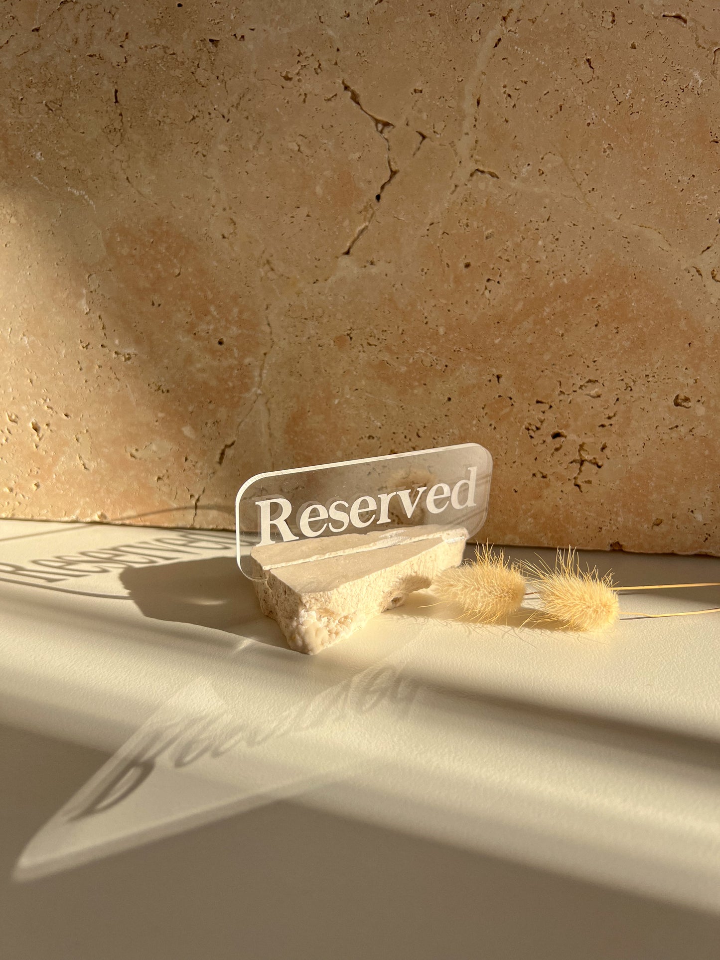 RESERVED TABLE SIGNS WITH TRAVERTINE BASE