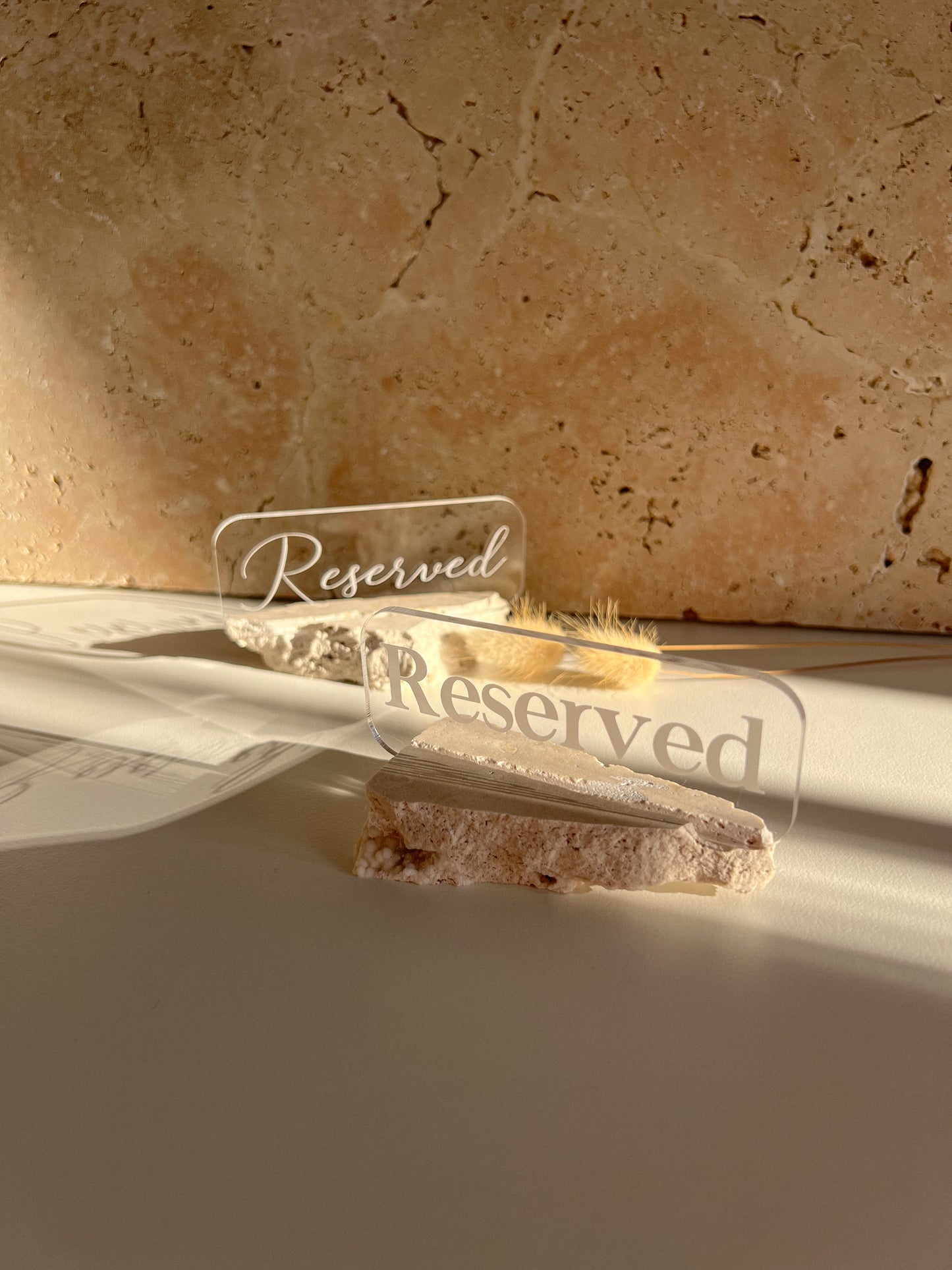 RESERVED TABLE SIGNS WITH TRAVERTINE BASE