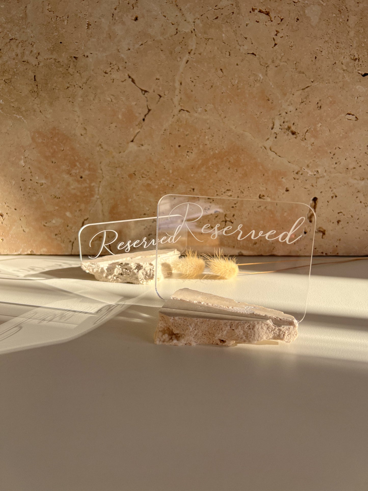 RESERVED TABLE SIGNS WITH TRAVERTINE BASE