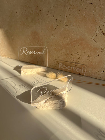 RESERVED TABLE SIGNS WITH TRAVERTINE BASE
