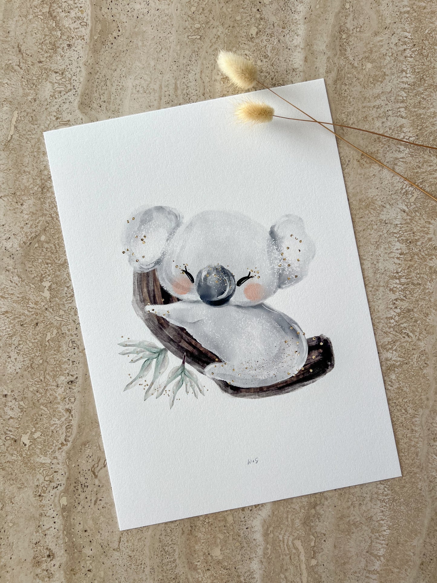 Australian koala nursery wall art print with native florals by Willow & Sage Co