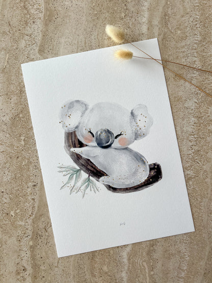Australian koala nursery wall art print with native florals by Willow & Sage Co