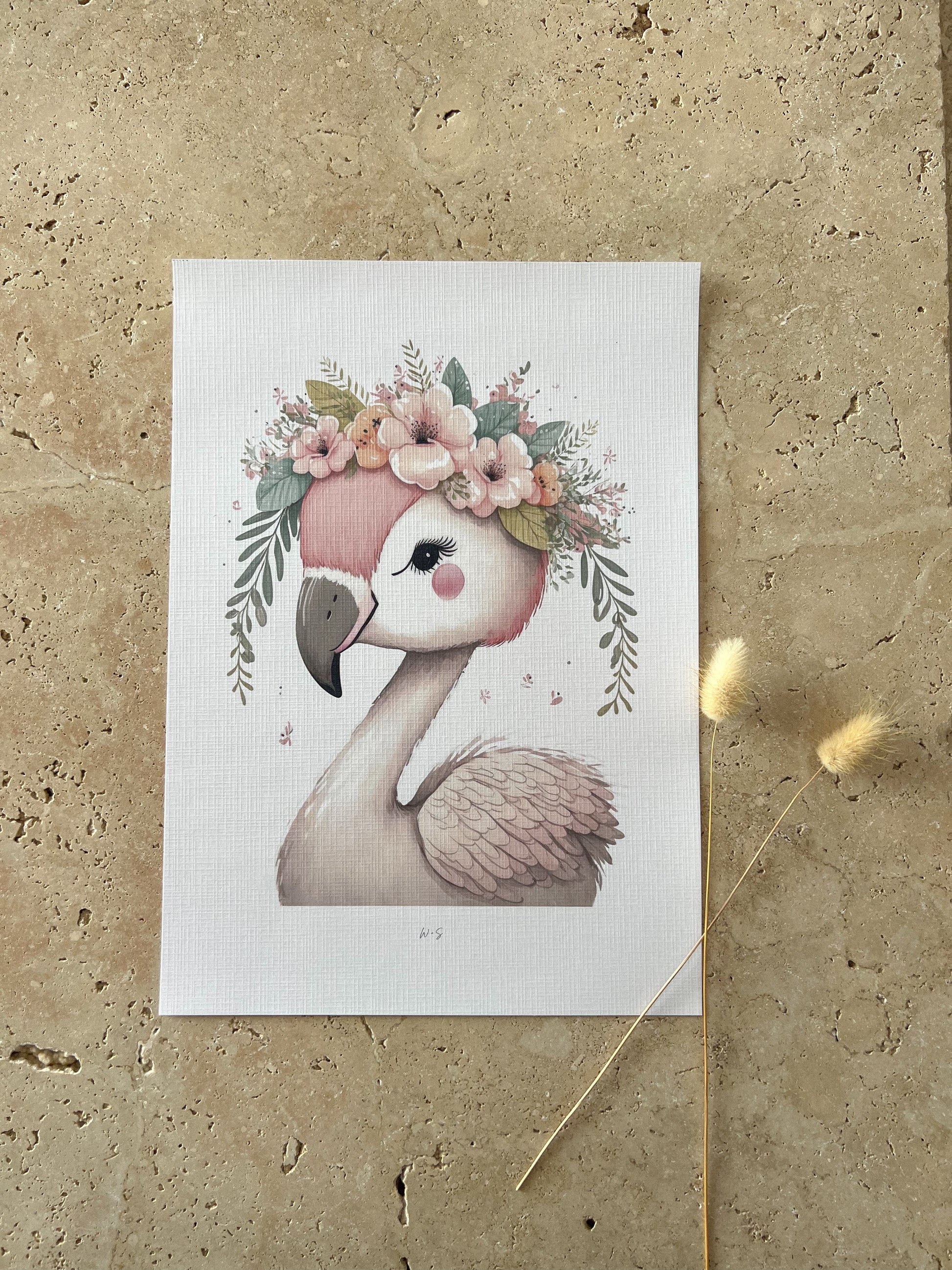 LINEN FLAMINGO PASTEL PRINT BY WILLOW AND SAGE CO