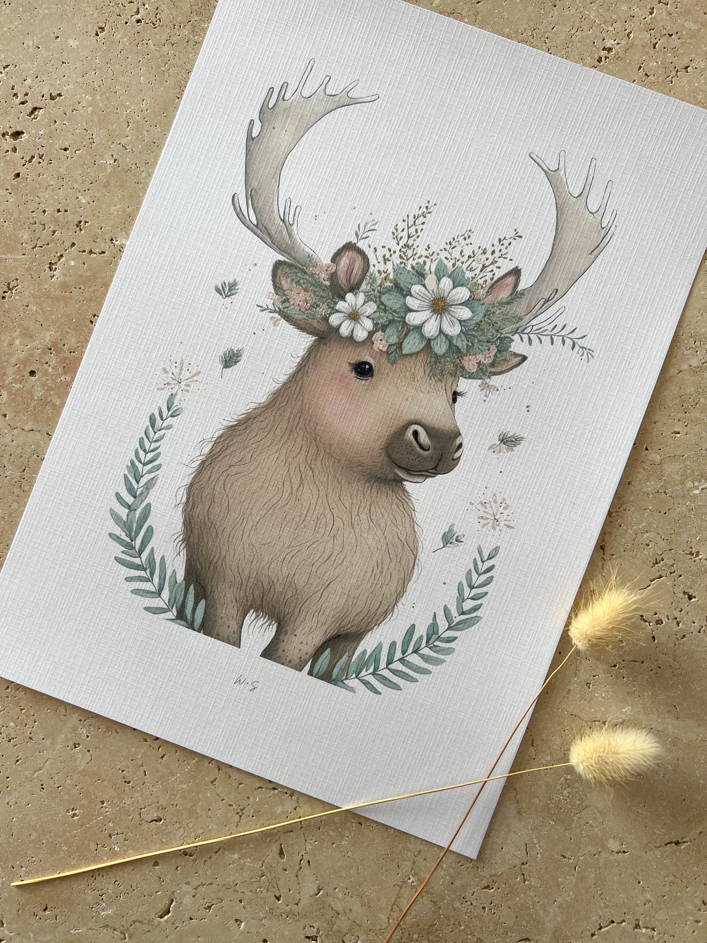 LINEN MOOSE PASTEL PRINT BY WILLOW AND SAGE CO