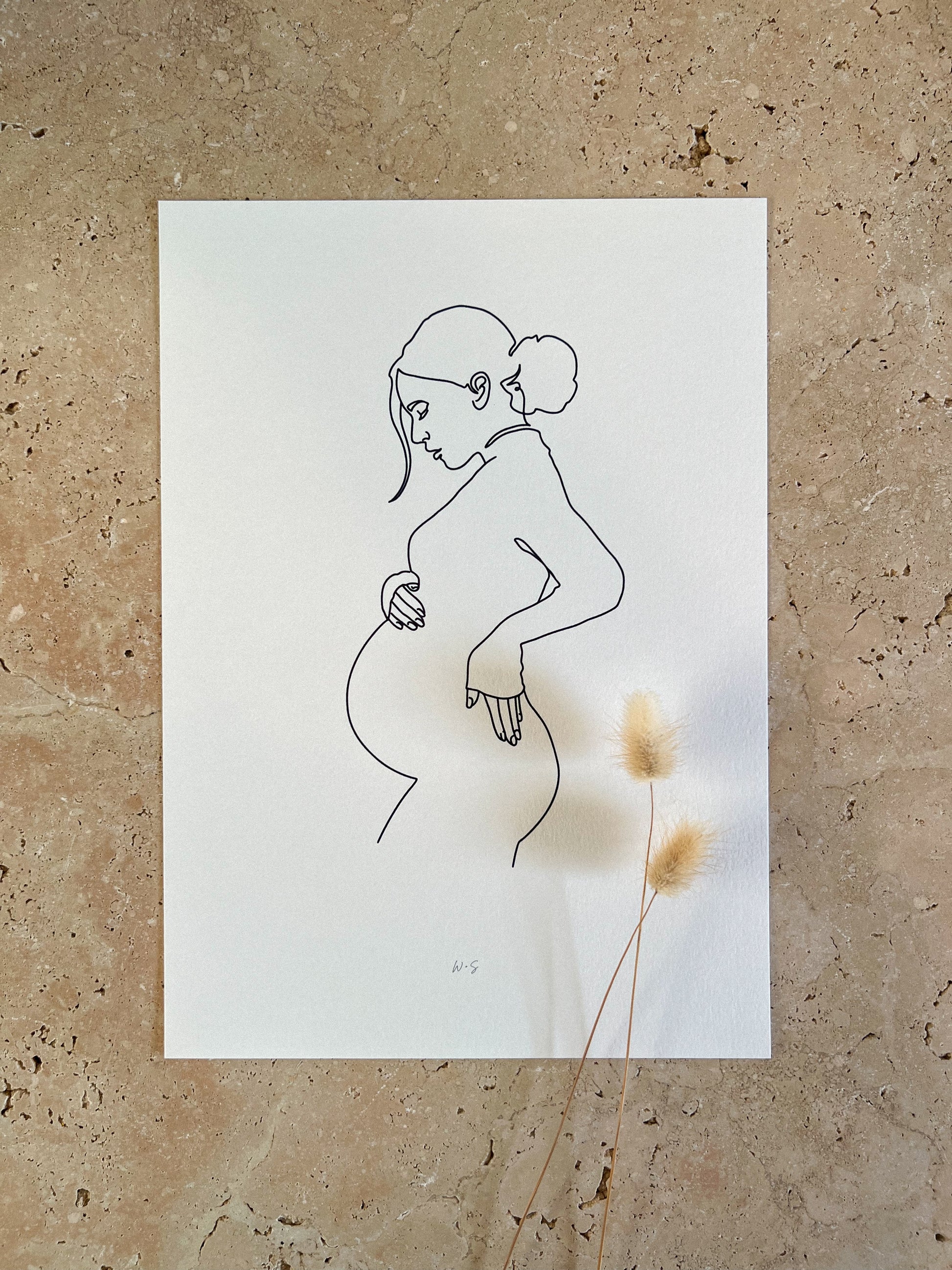 LOOKING DOWN PREGNANCY LINE ART PRINT BY WILLOW AND SAGE CO
