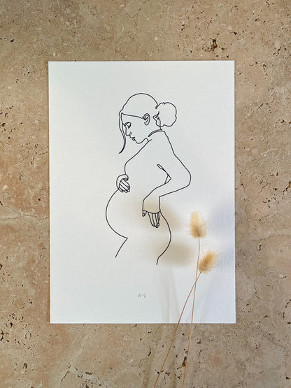LOOKING DOWN PREGNANCY LINE ART PRINT BY WILLOW AND SAGE CO