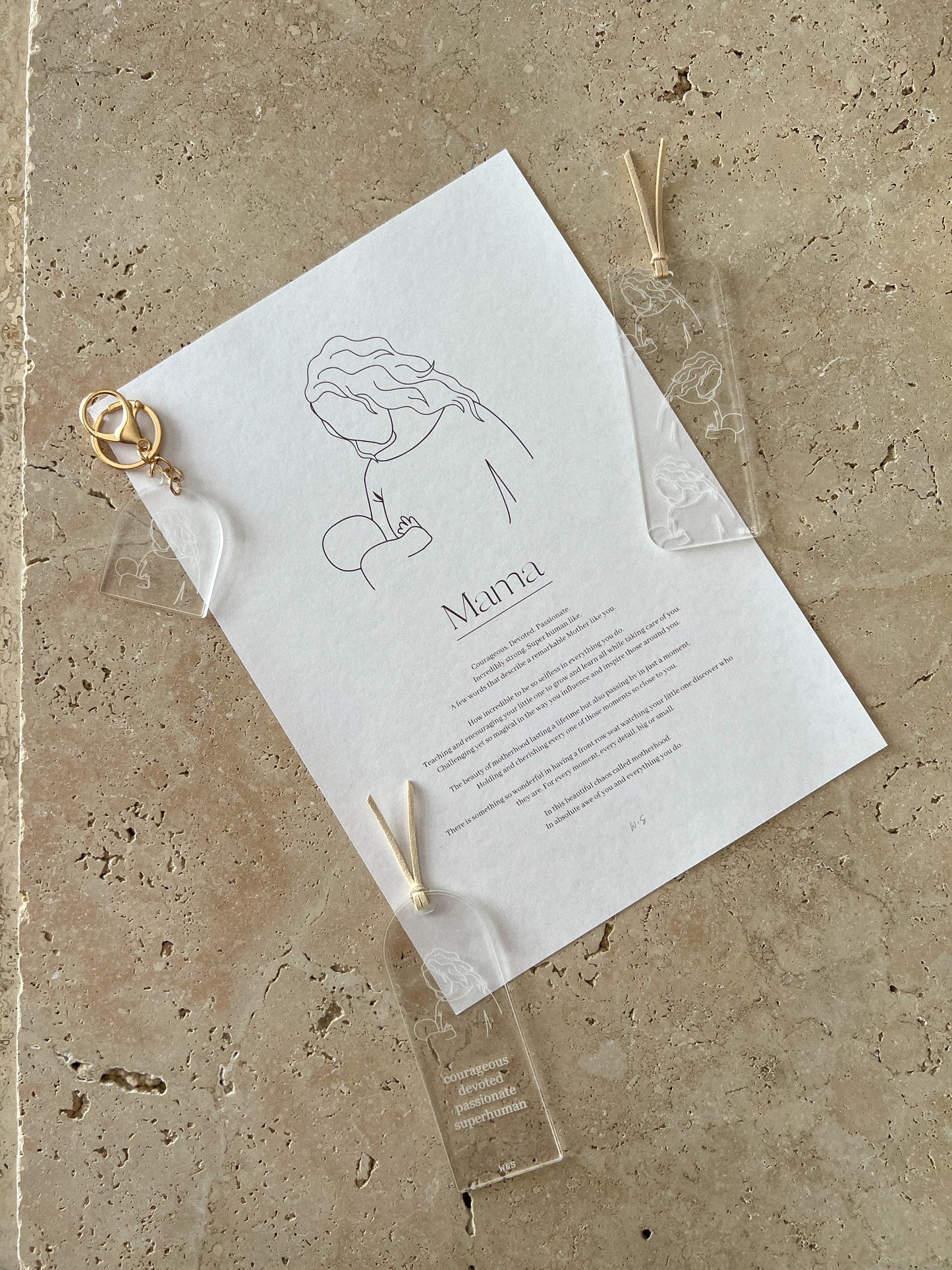 MAMA AFFIRMATION PRINT BOOKMARK AND KEYCHAIN SET BY WILLOW AND SAGE CO