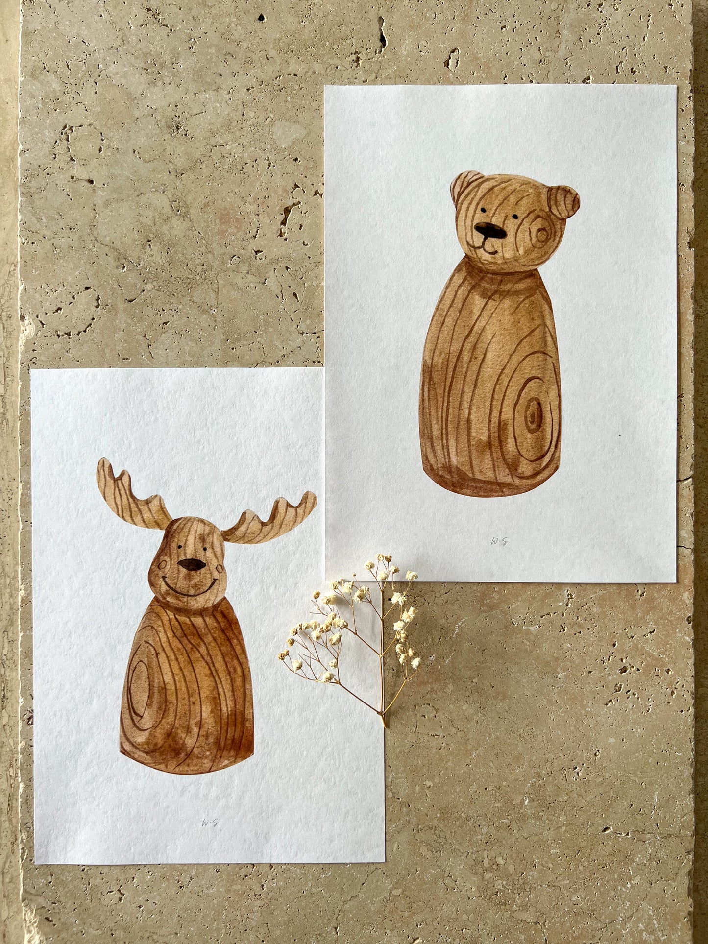 MOOSE BEAR WOODEN ANIMAL TOY PRINT COLLECTION BY WILLOW AND SAGE CO