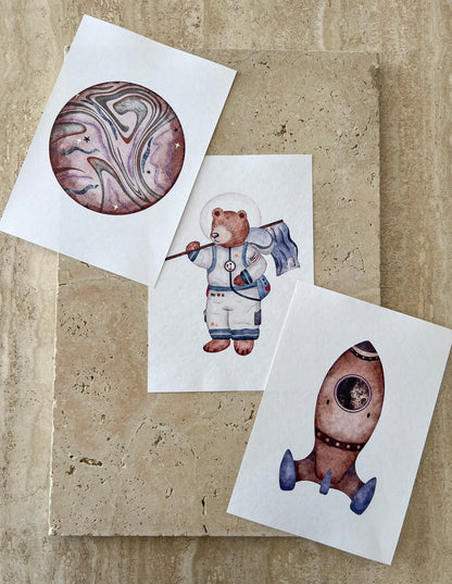 PLANET BEAR ROCKET SPACE BEARS PRINT COLLECTION BY WILLOW AND SAGE CO