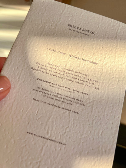 PLANTABLE GREETING CARD BACK OF CARD BY WILLOW & SAGE CO