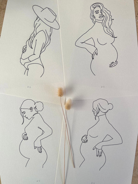 PREGNANCY LINE ART PRINT FULL COLLECTION BY WILLOW AND SAGE CO