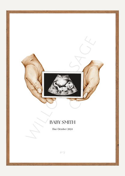 SAMPLE LAST NAME PERSONALISED ULTRASOUND BABY ANNOUNCEMENT BY WILLOW AND SAGE CO